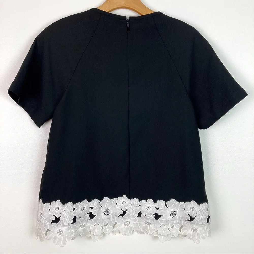 Kate Spade Lace Trim Satin Crepe Top Black and White Size 4